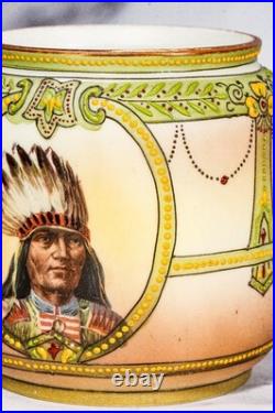 Rare Nippon Antique Painted Native American Indian Chief Tobacco Humidor Jar
