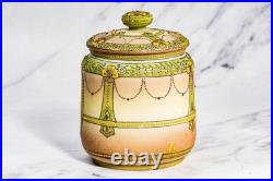 Rare Nippon Antique Painted Native American Indian Chief Tobacco Humidor Jar