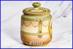 Rare Nippon Antique Painted Native American Indian Chief Tobacco Humidor Jar