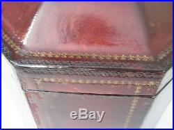 Rare Old Vintage Heavy Octagon Shape Cigar Humidor Leather On Laquer Wooden Box