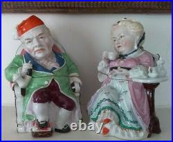 Rare Pair Antique German Figural Tobacco Jars, Humidor Conta Boehme Man & Woman