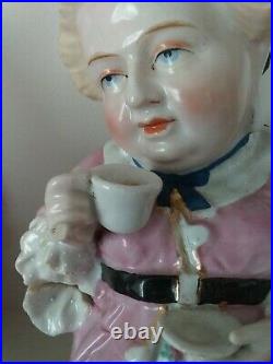 Rare Pair Antique German Figural Tobacco Jars, Humidor Conta Boehme Man & Woman