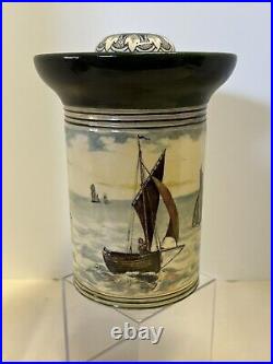 Rare Royal Doulton Tall Cigar Humidor Jar Sialboats Nautical 1900-1910