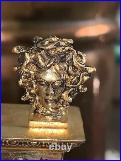 Rare Vintage Guillotine Cigar Cutter Brass / Gold Tone Medusa Head Humidor