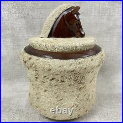 Rare Vintage Horse Head Tobacco Jar Ceramic Warpped in Horse Hair Man Cave Decor