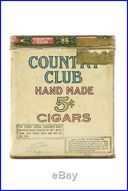 Rare1916 litho Country Club humidor 50 cigar tin in fair condition