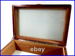 Refinished & Restored Antique Cigar Humidor With Mahogany Liner White Glass