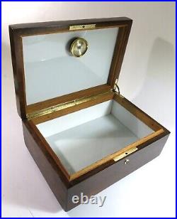 Refinished & Restored Antique Cigar Humidor With Milk Glass Lining + Hygrometer