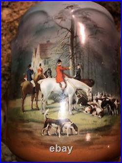 Royal Bayreuth antique English Equestrian Hunt Scene Tobacco Jar Humidor