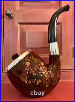 Royal Doulton Tobacco Jar Pipe c. 1915 / Glazed Pottery & Sterling Silver Trim