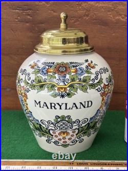 Royal Goedewaagen (Delft) Polychrome Handwork MARYLAND Tobacco Jar, -Holland