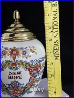 Royal Goedewaagen Delft Polychrome Tobacco Jar Brass Lid NEW HOPE 2512 with COA