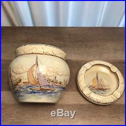Royal Winton Grimwades Hand Painted Sailboats Humidor / Tobacco Jar + Ashtray