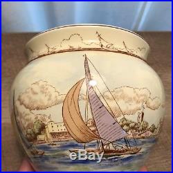 Royal Winton Grimwades Hand Painted Sailboats Humidor / Tobacco Jar + Ashtray