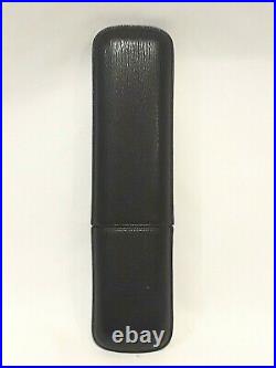 S. T. Dupont Paris 2 Cigar Case Black Leather & Silver Logo Humidor Case Holder