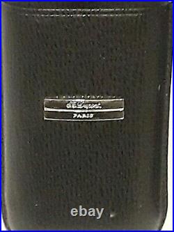 S. T. Dupont Paris 2 Cigar Case Black Leather & Silver Logo Humidor Case Holder