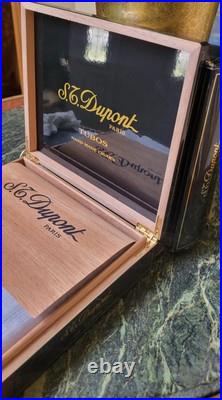 S. T Dupont Paris Black Laquer Turbos Hand Made Cigar Box Holds 20 9.75x8.5x2.5