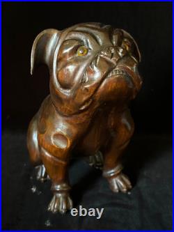SEATED BULLDOG TOBACCO JAR HUMIDOR 9.5 Black Forest Wooden Antique GERMANY 1895