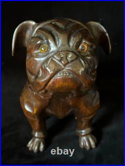SEATED BULLDOG TOBACCO JAR HUMIDOR 9.5 Black Forest Wooden Antique GERMANY 1895
