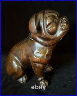 SEATED BULLDOG TOBACCO JAR HUMIDOR 9.5 Black Forest Wooden Antique GERMANY 1895