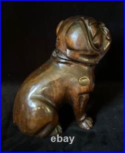 SEATED BULLDOG TOBACCO JAR HUMIDOR 9.5 Black Forest Wooden Antique GERMANY 1895