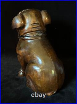 SEATED BULLDOG TOBACCO JAR HUMIDOR 9.5 Black Forest Wooden Antique GERMANY 1895