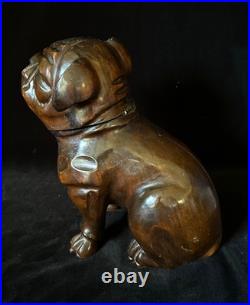 SEATED BULLDOG TOBACCO JAR HUMIDOR 9.5 Black Forest Wooden Antique GERMANY 1895