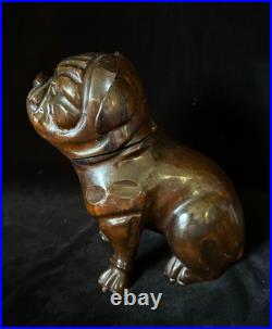 SEATED BULLDOG TOBACCO JAR HUMIDOR 9.5 Black Forest Wooden Antique GERMANY 1895