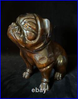 SEATED BULLDOG TOBACCO JAR HUMIDOR 9.5 Black Forest Wooden Antique GERMANY 1895