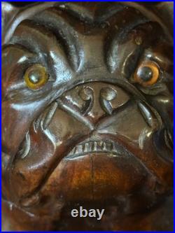 SEATED BULLDOG TOBACCO JAR HUMIDOR 9.5 Black Forest Wooden Antique GERMANY 1895