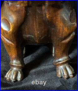 SEATED BULLDOG TOBACCO JAR HUMIDOR 9.5 Black Forest Wooden Antique GERMANY 1895