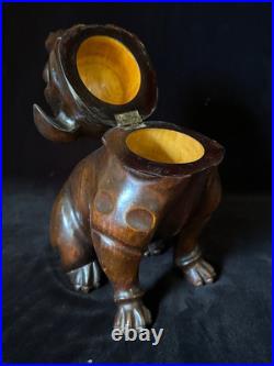 SEATED BULLDOG TOBACCO JAR HUMIDOR 9.5 Black Forest Wooden Antique GERMANY 1895