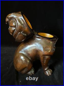 SEATED BULLDOG TOBACCO JAR HUMIDOR 9.5 Black Forest Wooden Antique GERMANY 1895