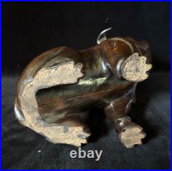 SEATED BULLDOG TOBACCO JAR HUMIDOR 9.5 Black Forest Wooden Antique GERMANY 1895