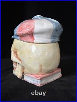 SKULL WITH CAP & BOOK Tobacco Jar Antique Majolica Humidor C1920 Memento Mori