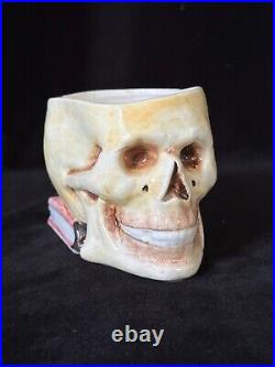 SKULL WITH CAP & BOOK Tobacco Jar Antique Majolica Humidor C1920 Memento Mori