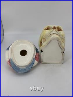 SKULL With CAP & BOOK Tobacco Jar Antique Majolica Humidor Memento Mori READ COND