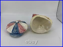 SKULL With CAP & BOOK Tobacco Jar Antique Majolica Humidor Memento Mori READ COND