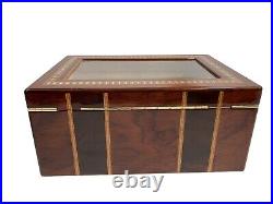SUPREME Burl Wood Humidor inlay Glass Brass Accents Lock Wood Lined Hygrometer