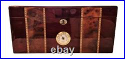 SUPREME Burl Wood Humidor inlay Glass Brass Accents Wood Lined Hygrometer No Key