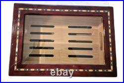 SUPREME Burl Wood Humidor inlay Glass Brass Accents Wood Lined Hygrometer No Key