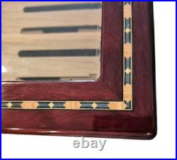 SUPREME Burl Wood Humidor inlay Glass Brass Accents Wood Lined Hygrometer No Key