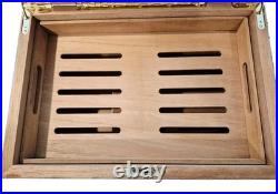 SUPREME Burl Wood Humidor inlay Glass Brass Accents Wood Lined Hygrometer No Key