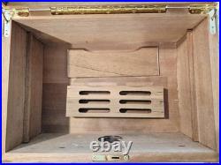 SUPREME Burl Wood Humidor inlay Glass Brass Accents Wood Lined Hygrometer No Key