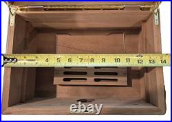 SUPREME Burl Wood Humidor inlay Glass Brass Accents Wood Lined Hygrometer No Key