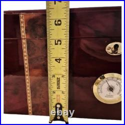 SUPREME Burl Wood Humidor inlay Glass Brass Accents Wood Lined Hygrometer No Key