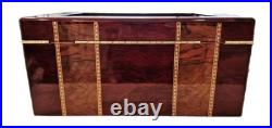 SUPREME Burl Wood Humidor inlay Glass Brass Accents Wood Lined Hygrometer No Key