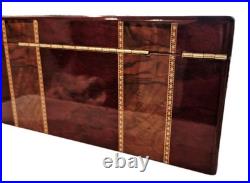 SUPREME Burl Wood Humidor inlay Glass Brass Accents Wood Lined Hygrometer No Key