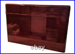 SUPREME Burl Wood Humidor inlay Glass Brass Accents Wood Lined Hygrometer No Key