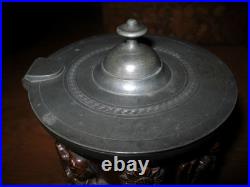 Salt Glaze Stoneware Tobacco Jar with Lid Relief Figures Beauvais 19th C France